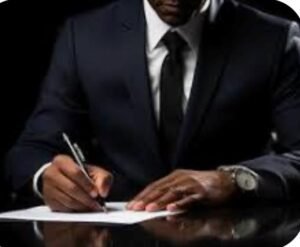 blacktie black man in a black suit and black tie