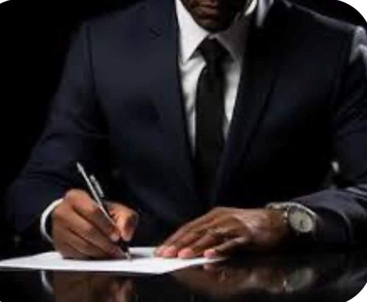 blacktie black man in a black suit and black tie